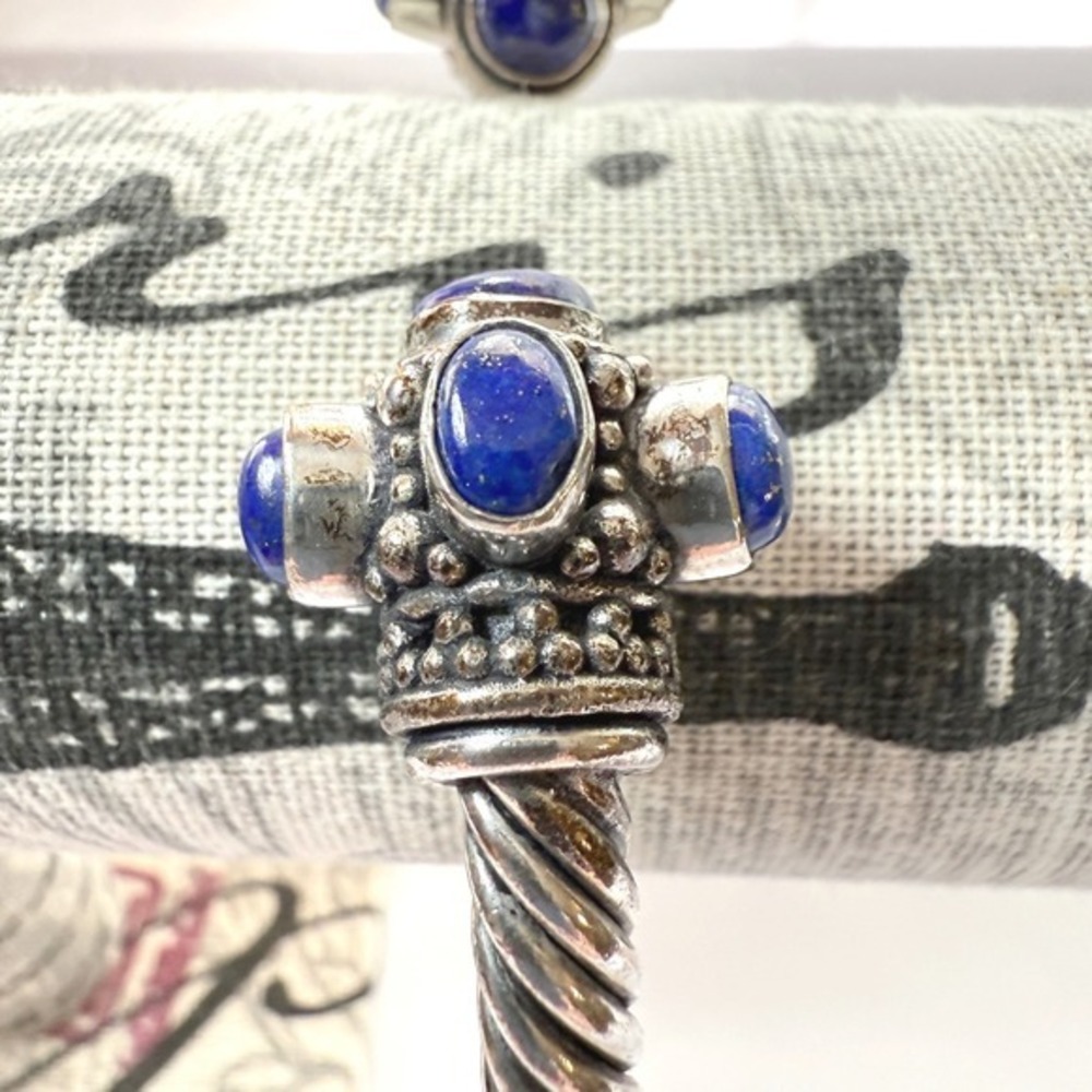 Silver Tone Blue Lapis Stone Bajalia Twisted Cuff Bracelet Statement Jewelry - Picture 9 of 10
